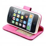 Wholesale iPhone 4S / 4 Leopard Flip Leather Wallet Case  (Hot Pink)